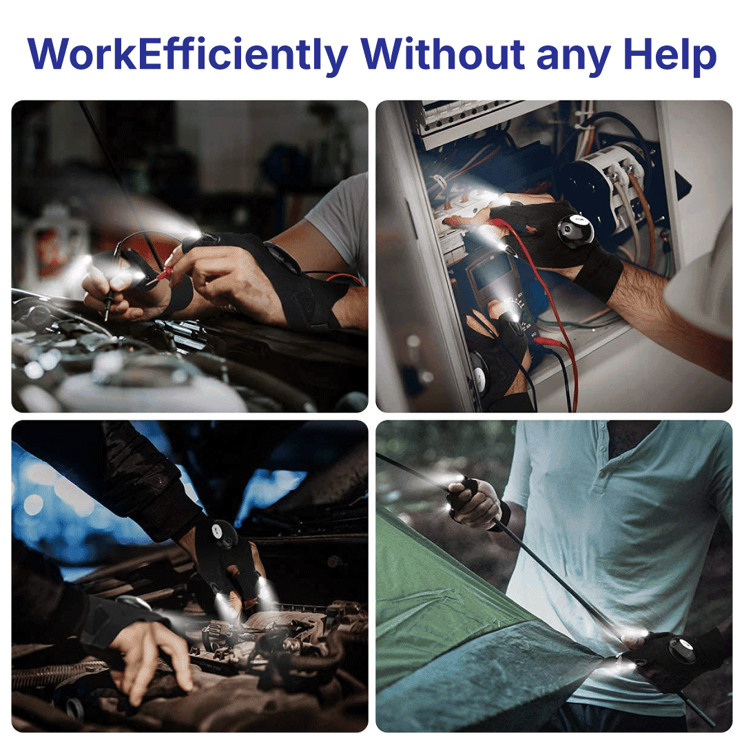 Fingerless LED Flashlight Gloves For DIY, Solo Repairs, Camping, Hiking (Free Size)