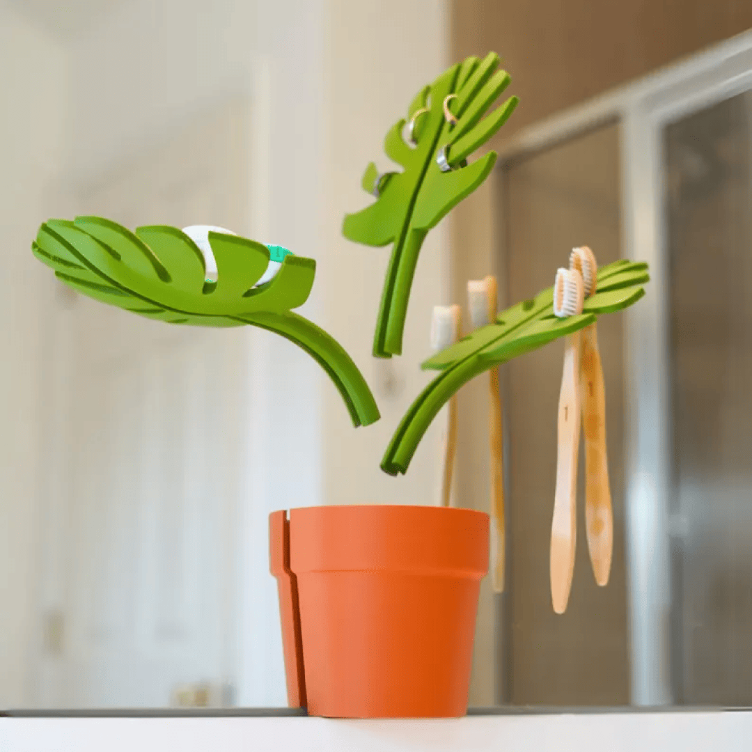 Mirror Monstera Bathroom Organizer